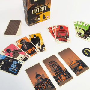 District noir juego de mesa en español Mebo Games cartas y componentes