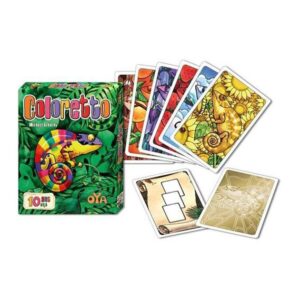 Componentes y cartas del juego de mesa Coloretto en español por la editorial Devir