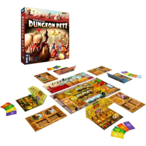 Caja y componentes del juego de mesa Dungeon Petz en español por la editorial Devir
