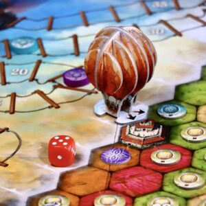 Tablero y componentes del juego de mesa Havalandi en inglés por la editorial Pegasus Games