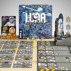 Componentes del juego de mesa Luna Capital en español por la editorial Devir