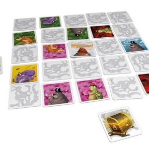 Cartas y componentes del juego de mesa Memoarrr! en inglés por la editorial Pegasus Games