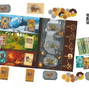 Componentes y cartas del juego de mesa Treasure Hunters en español por la editorial Devir