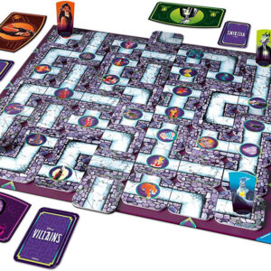 Tablero y componentes del juego de mesa Villains Labyrinth en Español por la editorial Ravensburger