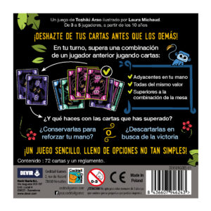 Reverso de la caja del juego de mesa Jungo en Español por la editorial Devir