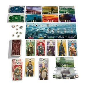 Componentes y cartas del juego de mesa Knarr en Español por la editorial Devir