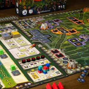 Tablero y componentes del juego de mesa Nucleum en Español por la editorial Maldito Games