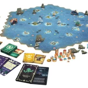 Componentes y tablero del juego de mesa Sea of Thieves: Voyage of Legends en Inglés por la editorial Steamforged Games