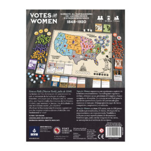 Reverso y componentes del juego de mesa Votes for Women en Español por la editorial Devir