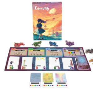 Componentes y arte del juego de mesa Canvas en Español por la editorial Asmodee