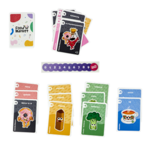 Componentes fichas y cartas del juego de mesa Food Market en Español por la editorial Asmodee