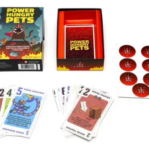 Castas y componentes del juego de mesa Power Hungry Pets en Español por la editorial Exploding Kittens