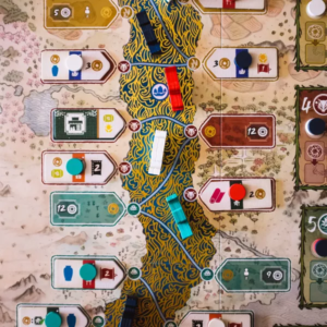Componentes y tablero del juego de mesa Río de Oro en Español por la editorial Asmodee