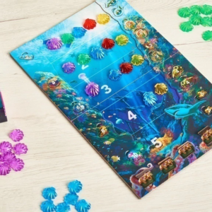 Componentes y fichas del juego de mesa Into the Blue en Español por la editorial Tranjis Games