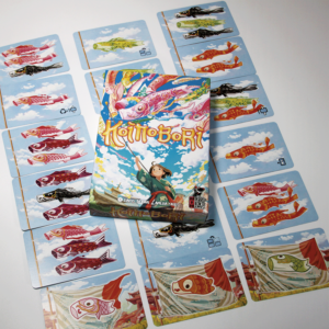 Componentes y cartas del juego de mesa Koinobori en Español por la editorial Perro Loko Games