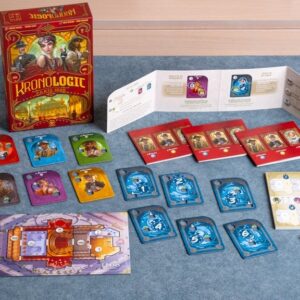 Componentes y arte del juego de mesa Kronologic 1920 en Español por la editorial Tranjis Games