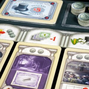 Componentes del juego de mesa 1920 Wall Street por la editorial Looping Games