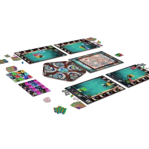 Componentes y arte del juego de mesa Aquaria en Español por la editorial Arrakis Games