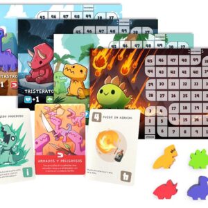 Componentes del juego de mesa Happy Little Dinosaurs en Español por la editorial Asmodee
